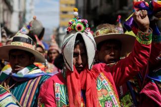 Indigenous Bolivians take part in a rally for President Evo Morales in 2019. 