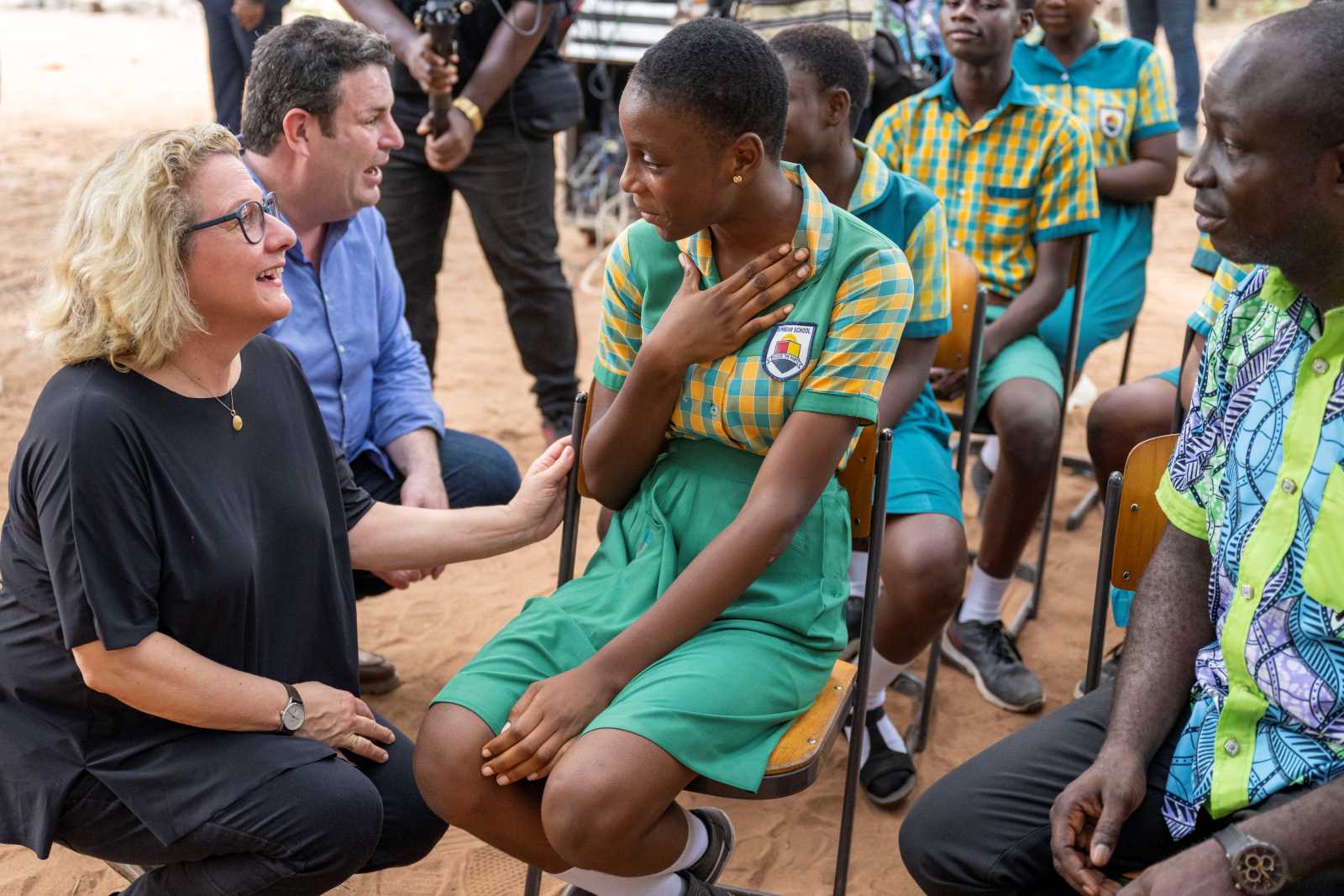 Two German cabinet members visiting a Ghanaian NGO school in February: Svenja Schulze (in charge of international development) and Hubertus Heil (responsible for labour and social protection). 