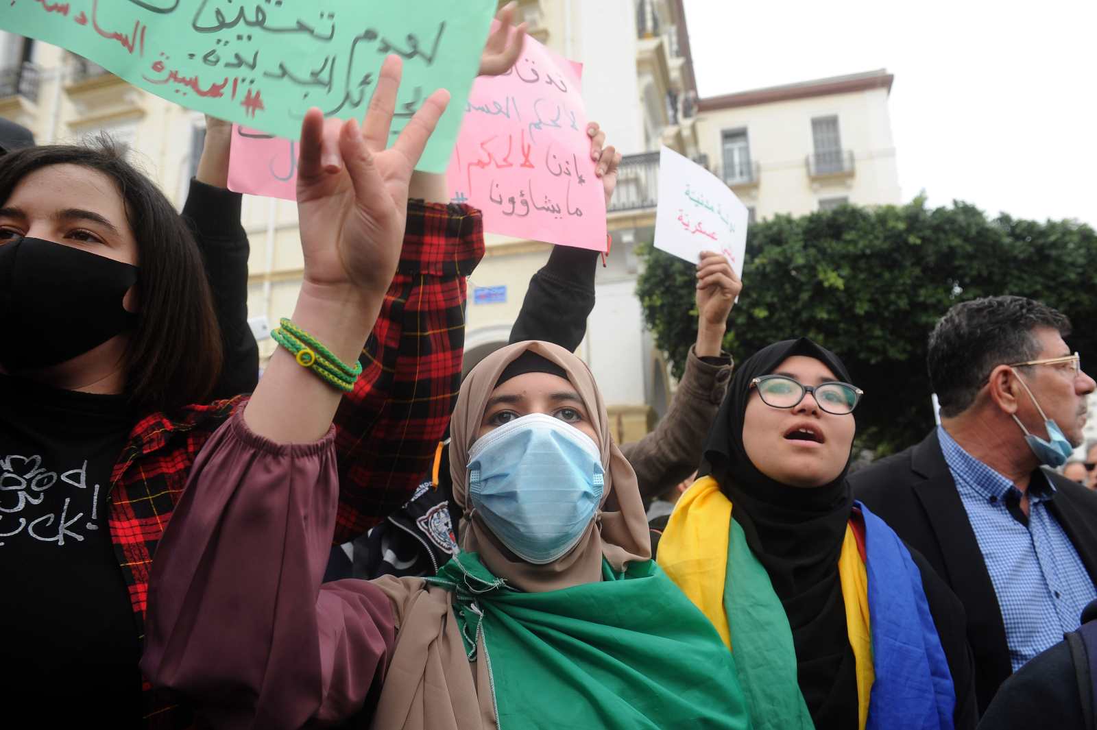 Pro-democracy protest in Algeria during the pandemic in 2021. 