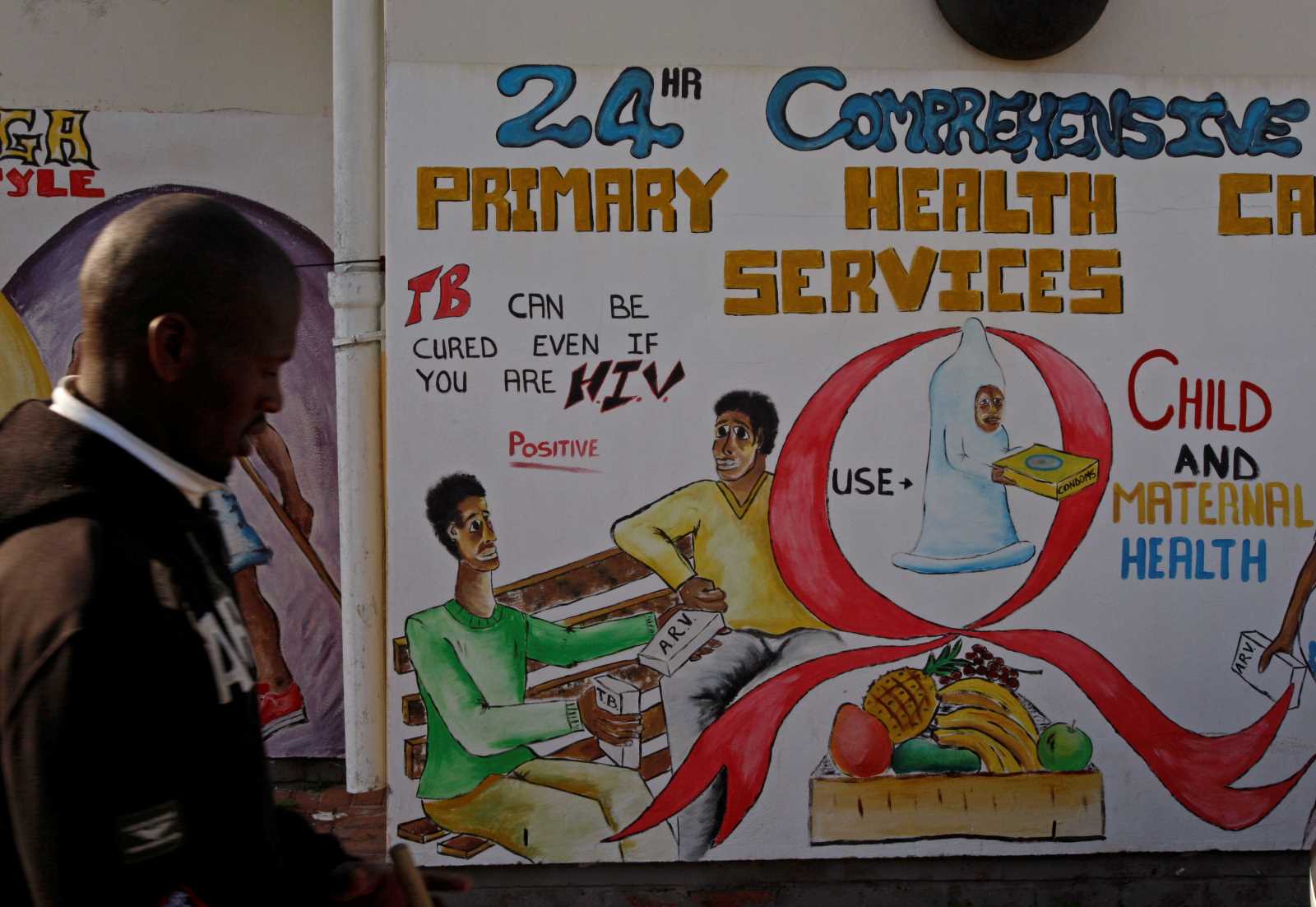 Awareness-rasing mural at a clinic on the outskirts of Cape Town in 2009. 
