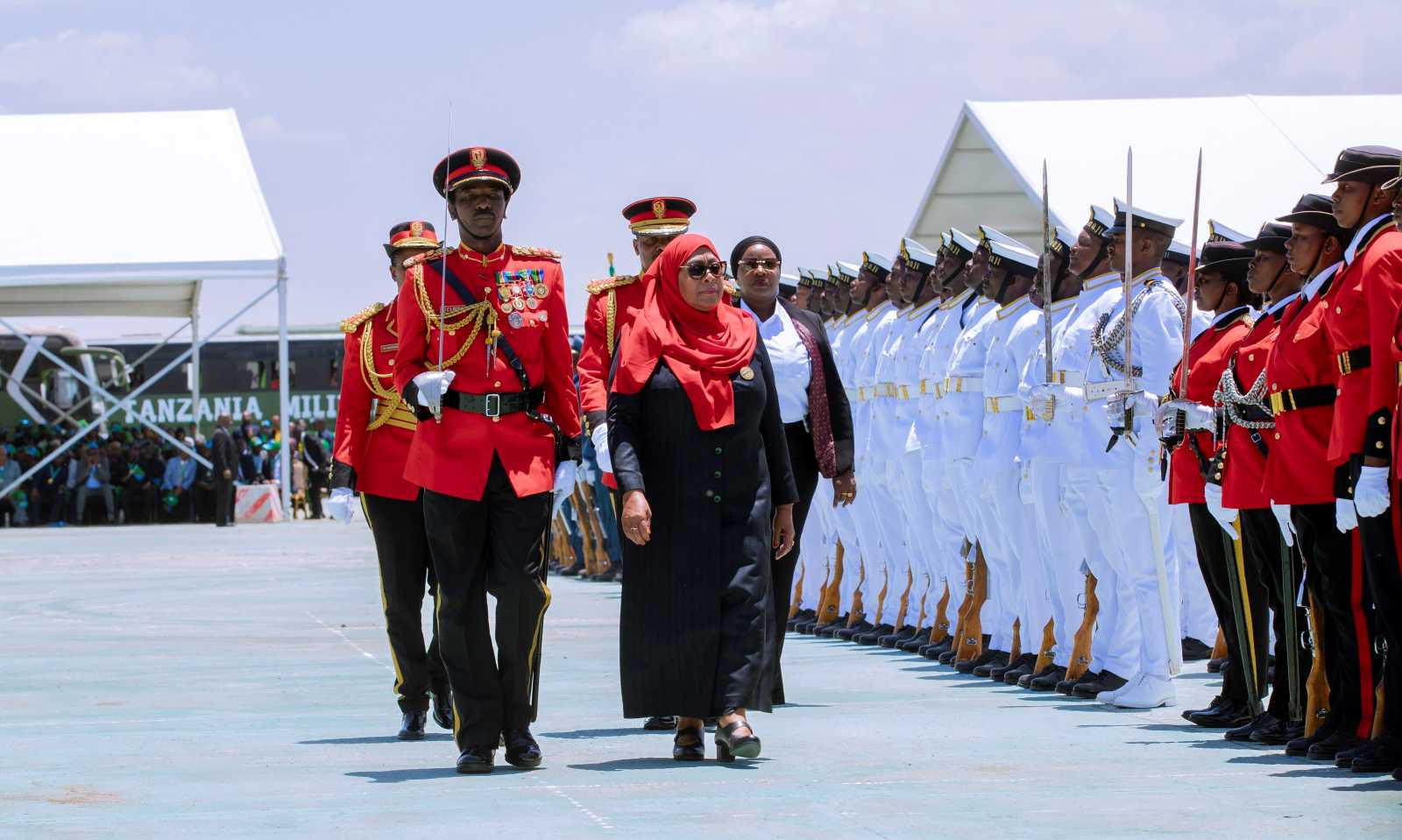 Tanzanian President Samia Suluhu Hassan inspects the guard of honour during her inauguration ceremony at the beginning of November.