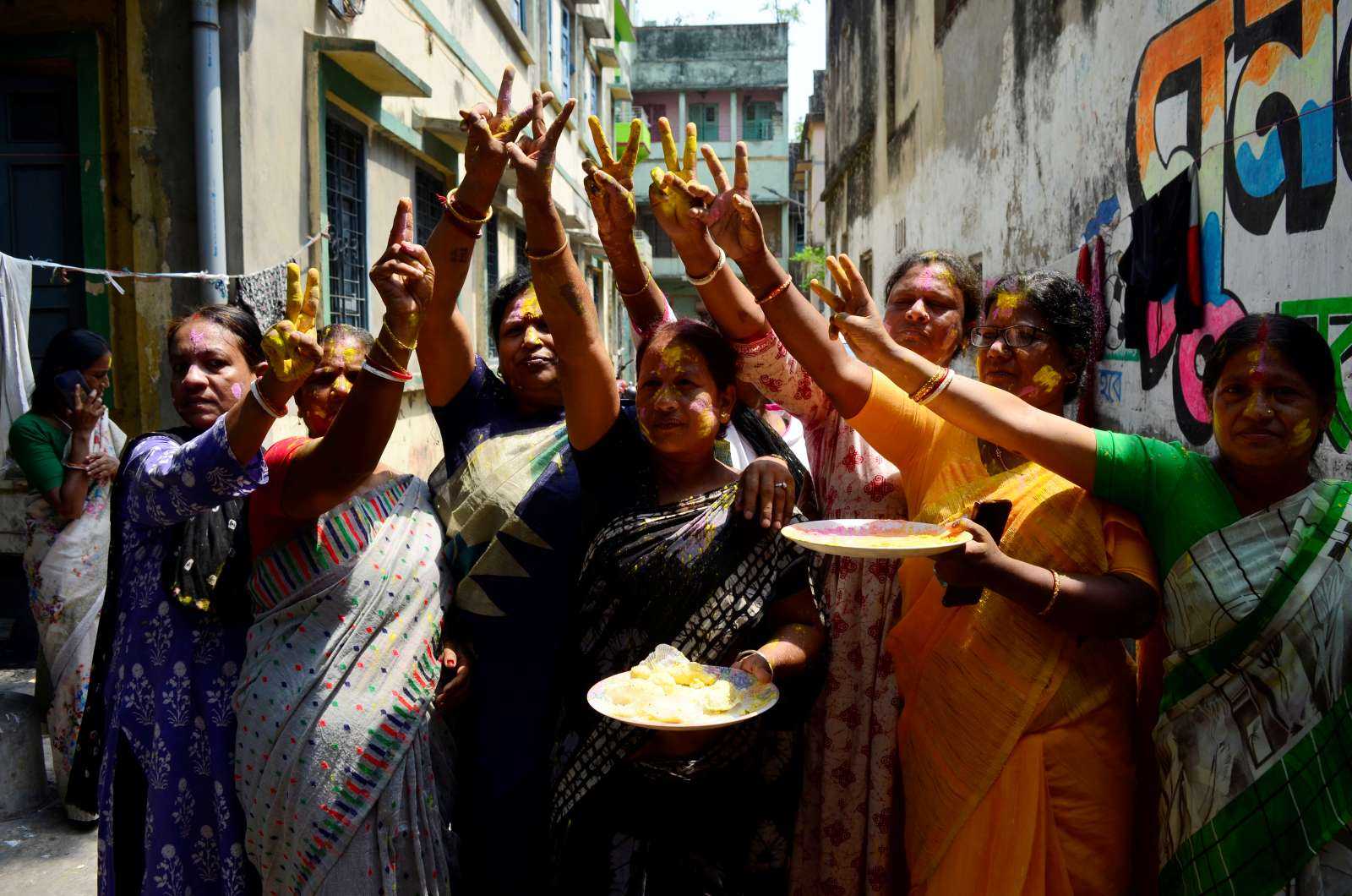 Sex workers from Kolkata celebrate the Indian Supreme Court’s ruling in May 2022 recognising sex work as a profession.