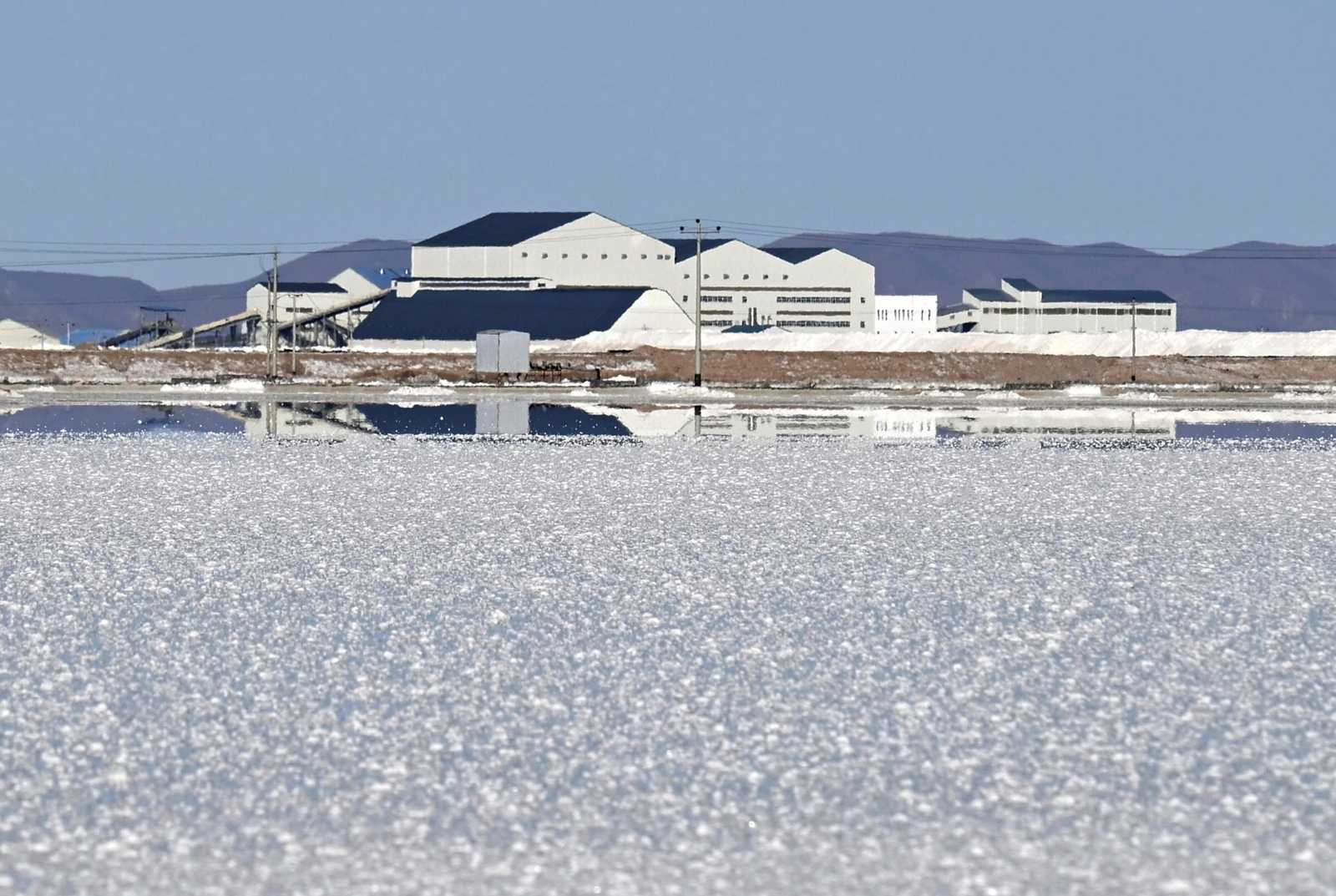 The Bolivian lithium extraction plant, Llipi, at the Uyuni Salt Flat.