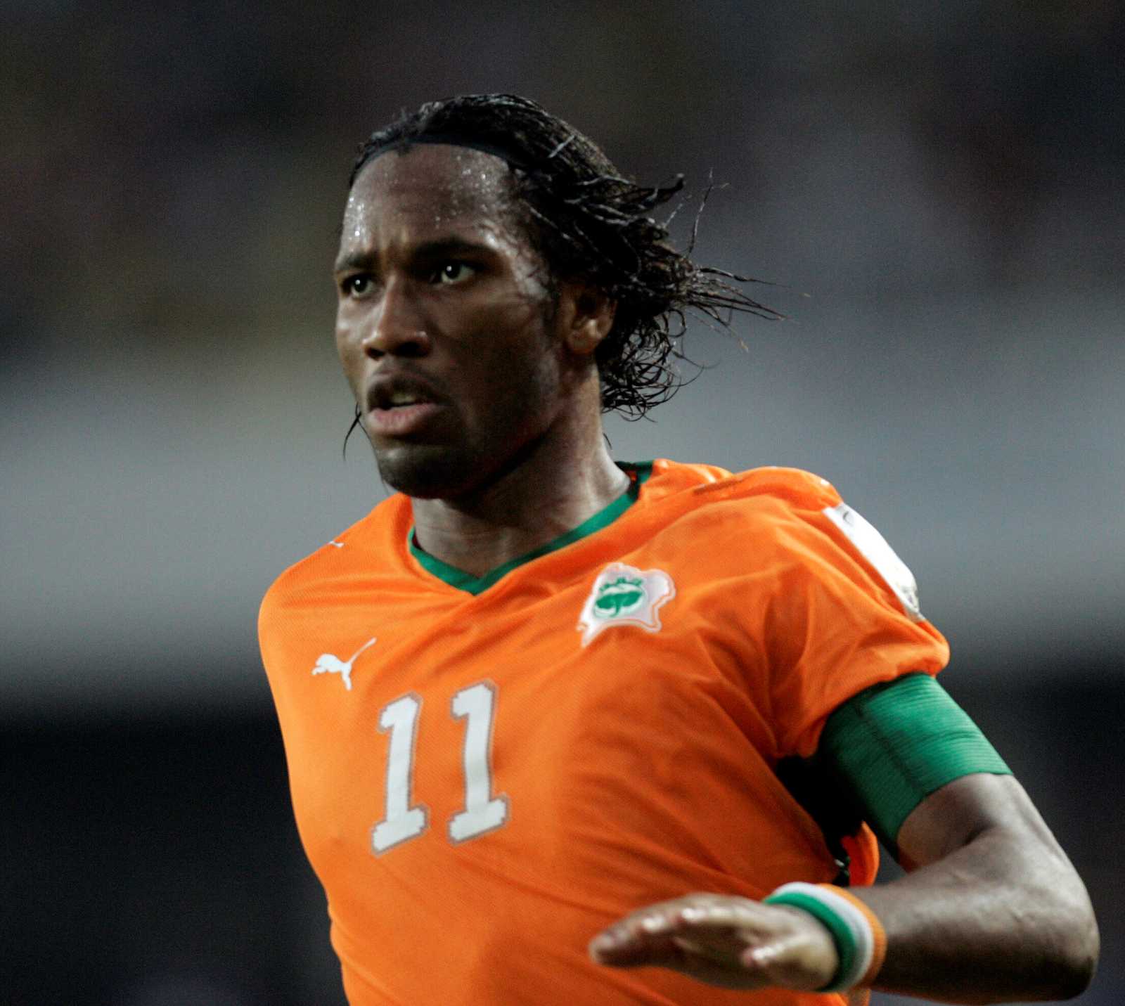 He fought for his team and his country: Didier Drogba at a match against Benin in 2008, when he was captain of the national football team of Côte d’Ivoire.
