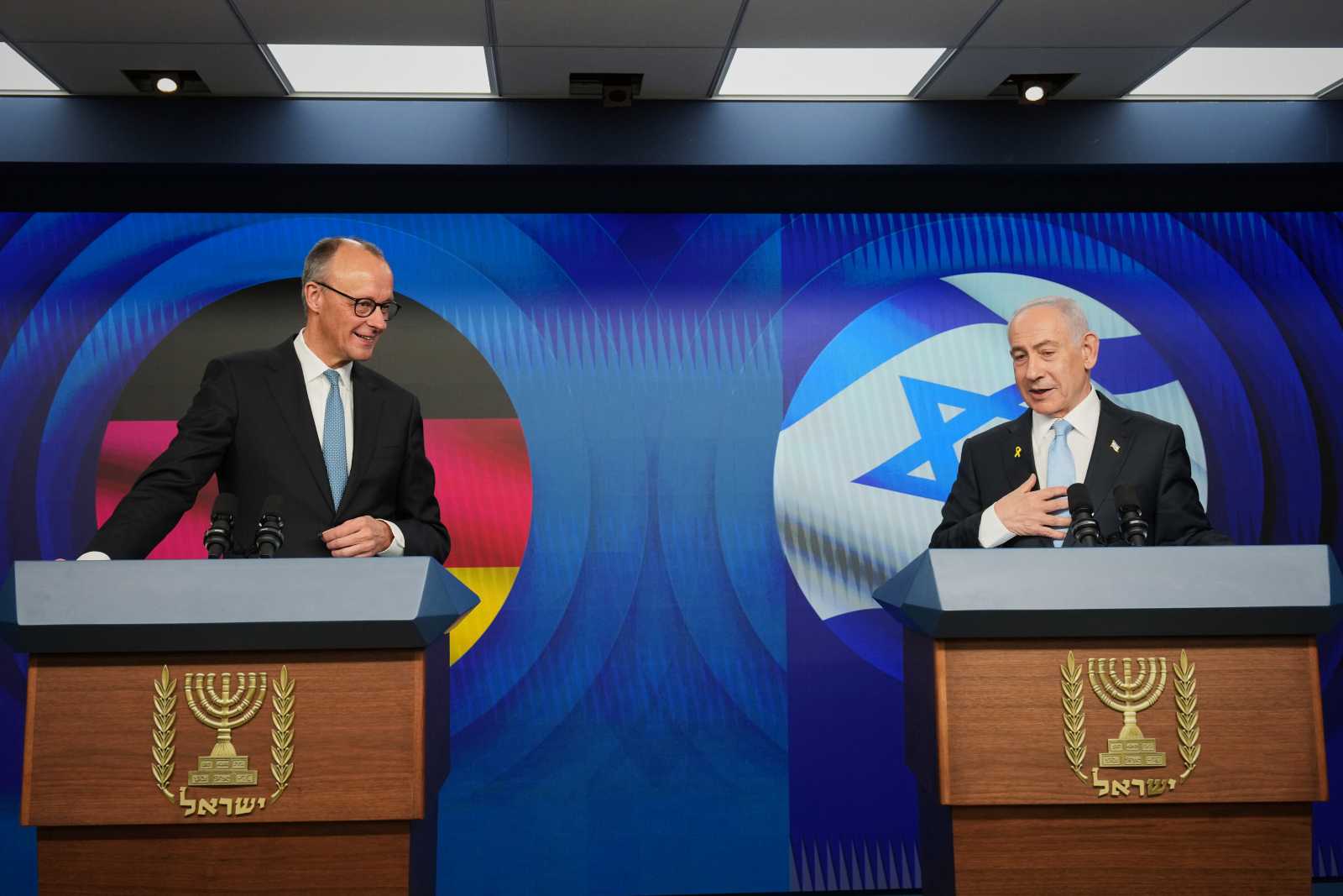 Friedrich Merz and Benjamin Netanyahu at a joint press conference in Jerusalem in December 2025.