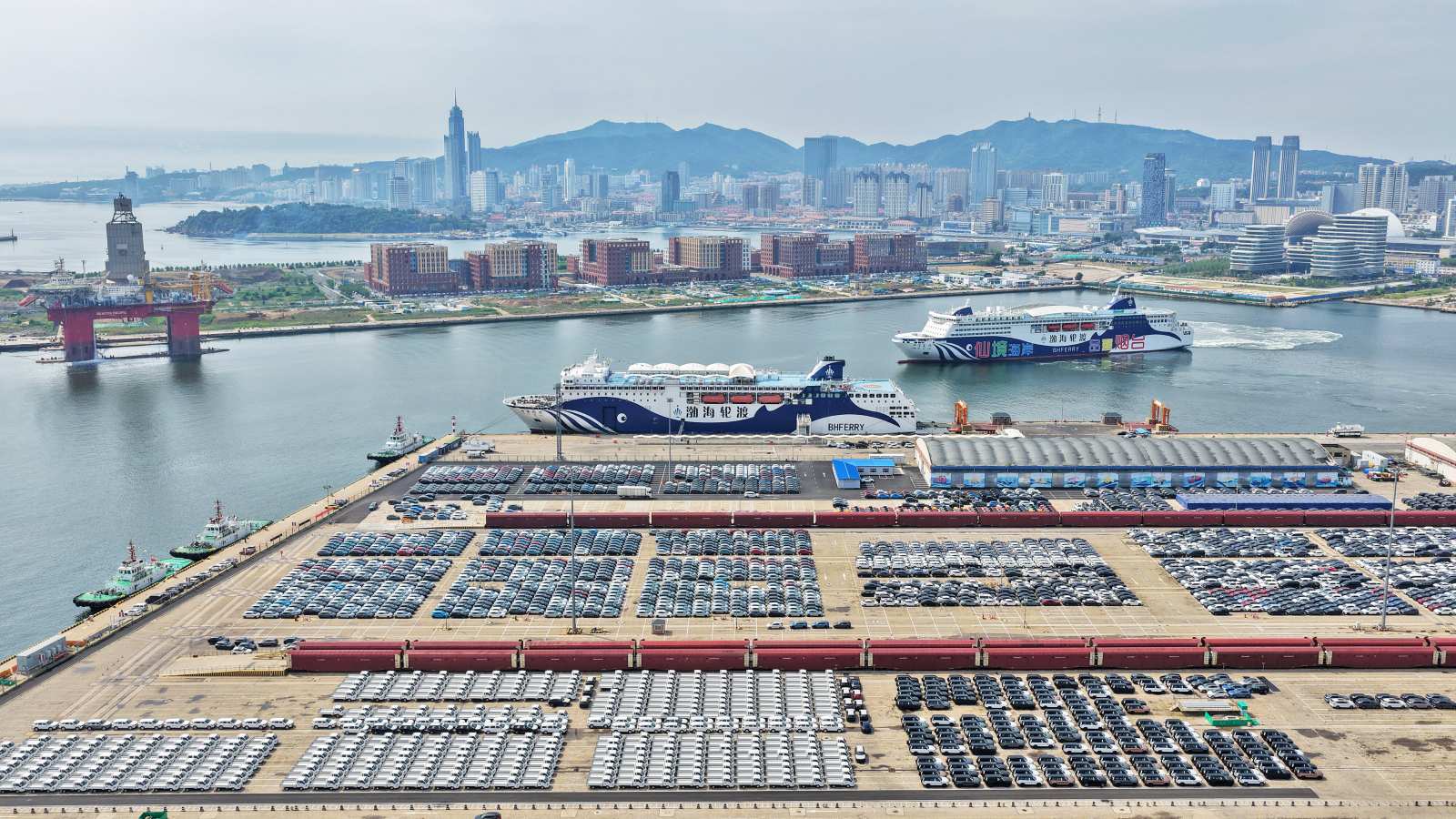 Chinese-made vehicles are waiting to be loaded onto ships for export in Yantai City, Shandong Province, China.