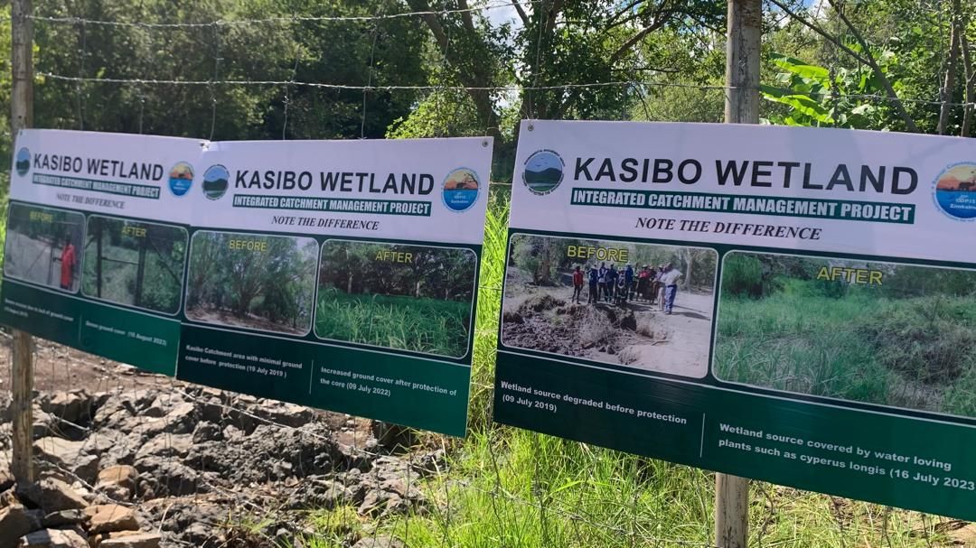 Information boards for visitors highlight the progress made in protecting the Kasibo Wetland.