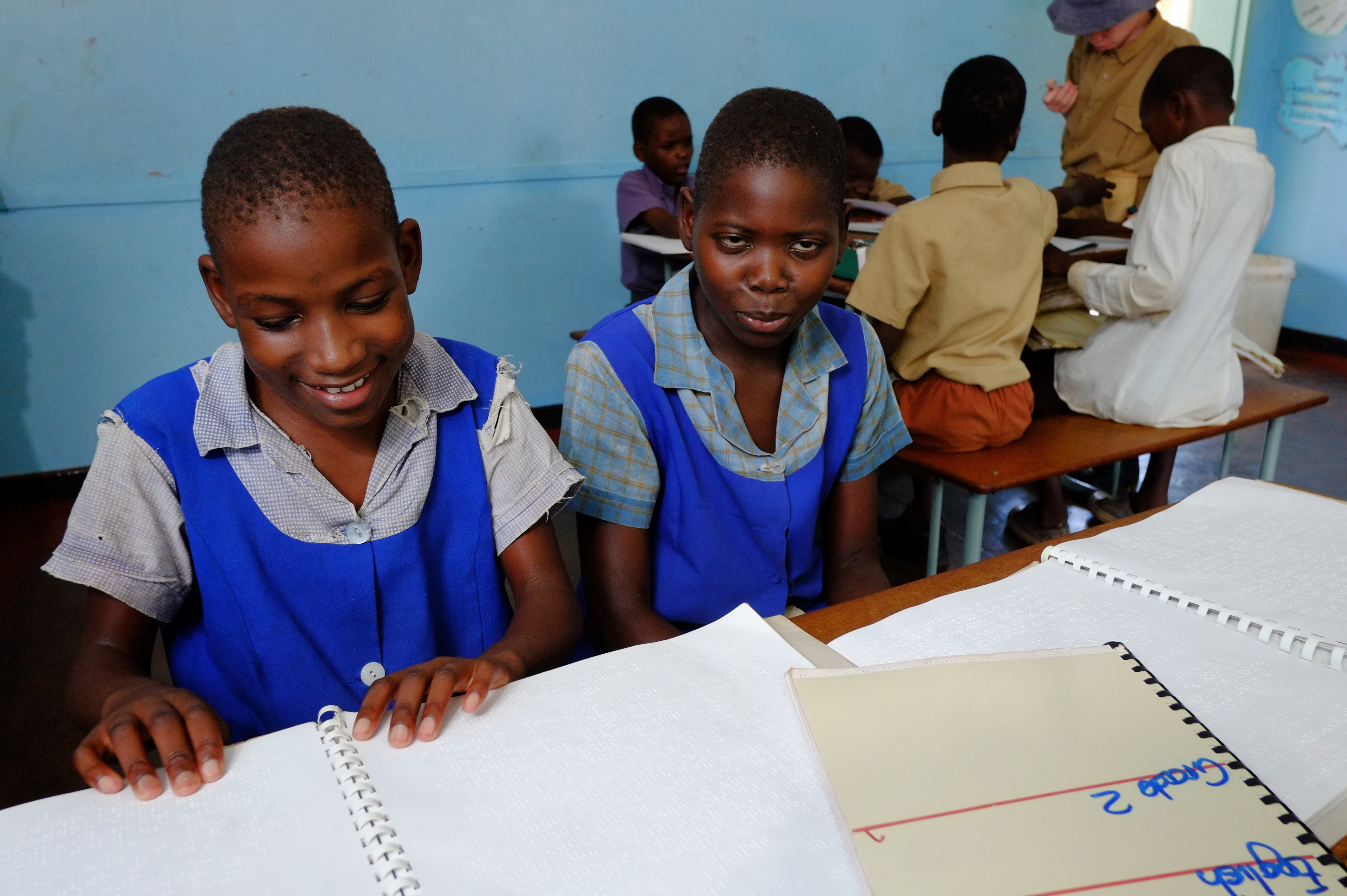 The blind Faith and Violet are attending the Kadoma School for Children with Visual Impairments in Kadoma, Zimbabwe.