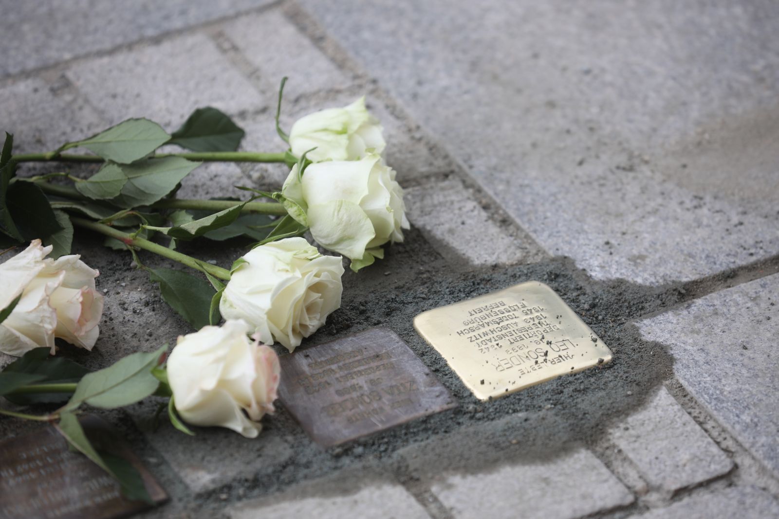 Brass cobblestones on German sidewalks remind people of Jews who were deported and killed by the Nazis.