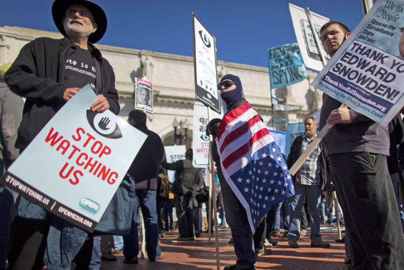 Opponents of the US administration’s surveillance programme in Washington.
