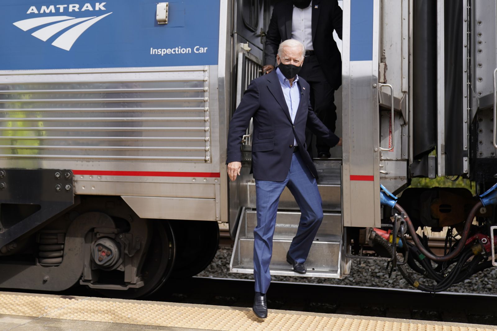 Campaigning in Pittsburgh last year: Biden is known to like trains and, as a senator, used to commute by rail for decades from Delaware to Washington for 36 years.
