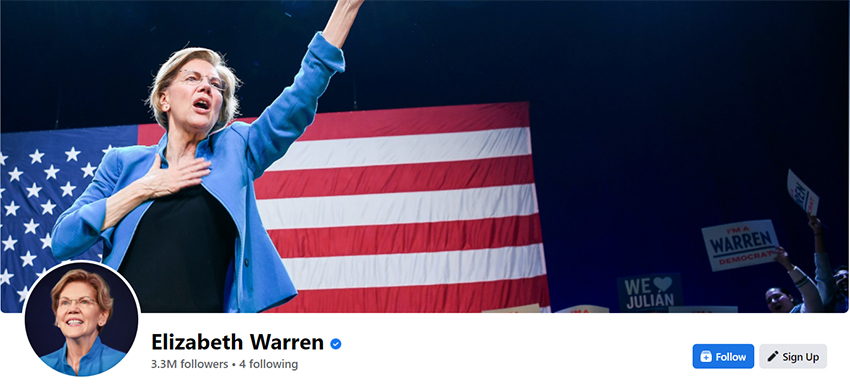 US Senator Elizabeth Warren is a critic of internet giants – would she have more than 3.3 million Facebook followers if she praised them instead?