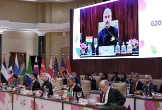 S. Jaishankar, India’s minister of external affairs, addressing a meeting of G20 foreign ministers in New Delhi in March. 