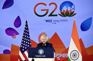 Wichtiges Forum: US-Finanzministerin Janet Yellen bei einem G20-Treffen in Indien im Februar. 