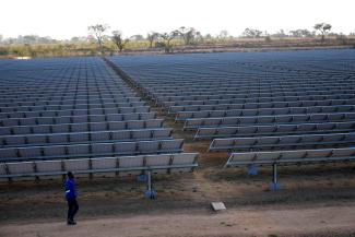 Climate finance can lower the costs of alternatives to fossil fuels: solar farm in Zimbabwe.