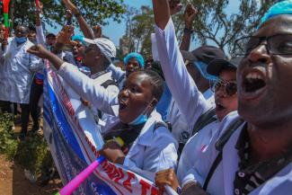 Medical doctors protesting in Nairobi in early March.