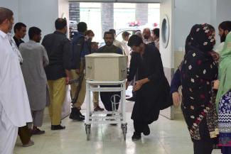 Coffin of the victim of a militant attack in Baluchistan in April 2024. 