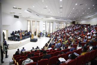 US ambassador speaks at the University of Ghana on peace and food security.