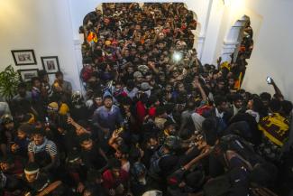 Protesters inside Sri Lanka’s presidential palace in July 2022. 