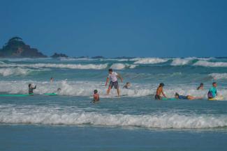 Surfers in Ahungalla on Sri Lanka’s southern coast. 