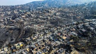 Neighbourhoods burned down by devastating forest fires in Viña del Mar, Chile, in February. 