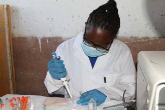 Tests to check for schistosomiasis parasites, a worm disease, in Zimbabwe in 2023.