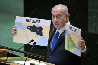 Netanyahu addressing the UN General Assembly in September.