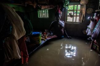 Flooded slum home in the Kolkata area.  