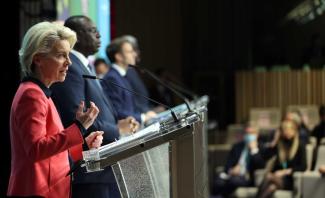 picture alliance / AA / Dursun Aydemir Press conference in Brussels in late February: The president of the European Commission, Senegal and France: Ursula von der Leyen, Macky Sall and Emmanuel Macron.