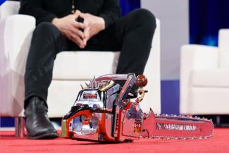 The chainsaw that Argentinian President Javier Milei gave tech billionaire Elon Musk as a gift at the Conserva­tive Political Action Conference in February.