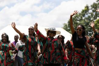 Zambian women take part in the International Women’s Day celebration in Lusaka, the country’s capital, in March 2024.