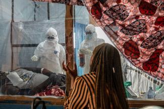 A patient in isolation at a treatment centre in Ituri, in eastern DRC.