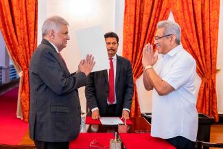 Ranil Wickremesinghe (left) and Gotabaya Rajapaksa in May 2022, when the former became prime minister.
