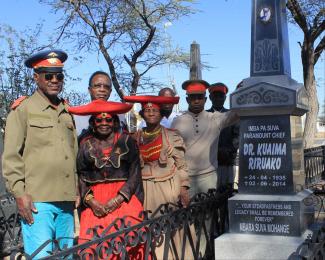 Ovaherero gathering at a chieftain’s grave in the Namibian city of Okahandja.