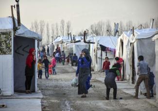 Syrian refugee children in the Awde refugee camp in Lebanon’s eastern Bekaa province.