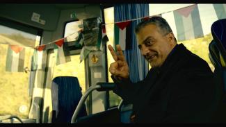 Der Manager des palästinensischen Teams im Mannschaftsbus.