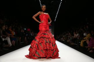 A model on the Africa Fashion Day catwalk in Berlin.