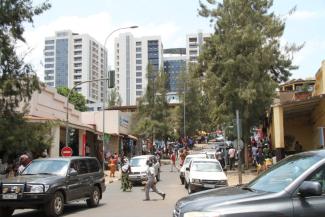 The small and landlocked country of Rwanda lobbies for faster regional integration in Eastern Africa. Downtown Kigali.