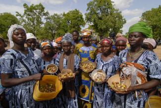 Members of a women’s cooperative that produces shea butter from nuts in Burkina Faso.