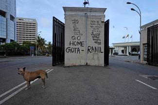 Demonstrierende wollten weder Gotabaya Rajapaksa noch Ranil Wickremesinghe im Amt – Graffiti in Colombo Mitte Juli.