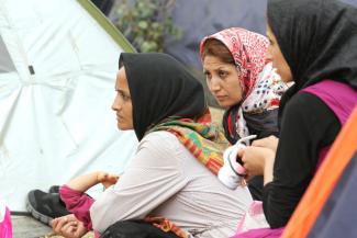 Afghan women in the illegal refugee camp in Pedion Tou Areos, Athens’ largest park.