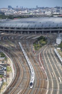 High-speed train leaving Beijing South railway station.