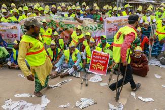 Kundgebung zum Internationalen Tag der Menschen mit Behinderungen in Dhaka am 3. Dezember 2021.