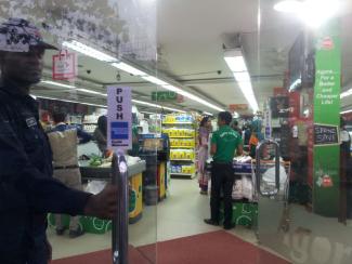 Supermarket entrance in Dhaka.