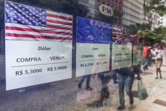 Exchange rates on display in Rio de Janeiro in mid-October.