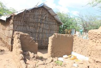 This mud-brick house collapsed after a flood.