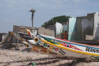 In the fishing village of Bargny in Senegal, the first row of houses along the coast was washed out and then broke away.