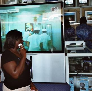 Credit cards matter to retailers and their customers  – shopping for electronic goods in Accra.