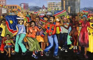 A mural in Windhoek depicts the celebration of independence in 1990.