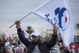 Ennahda supporter during a rally before elections of the constituent assembly in October 2011.